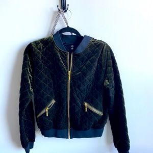 Forest Green Velvet bomber Jacket